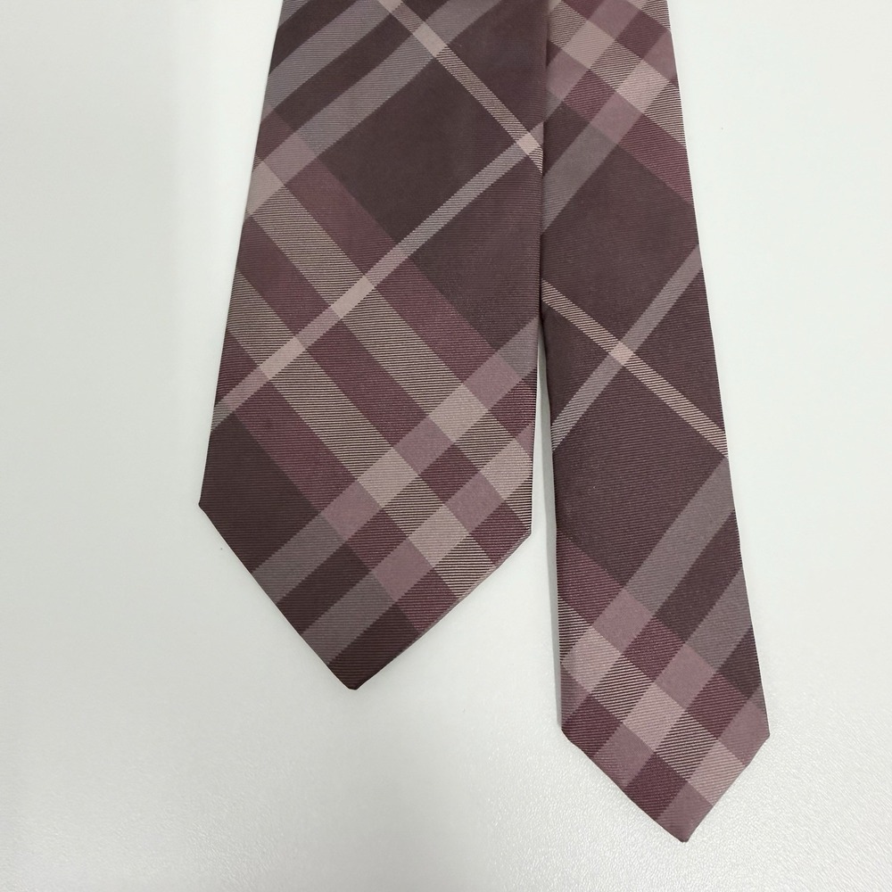 Burberry London Men's Skinny Tie Classic Plum Nova Check Plaid Silk 2.75" x 59"